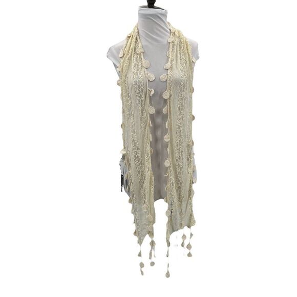 NWT Pier 1 Imports Scarf Nylon Blend Cream Dangle Doilies Boho Chic - Picture 2 of 16